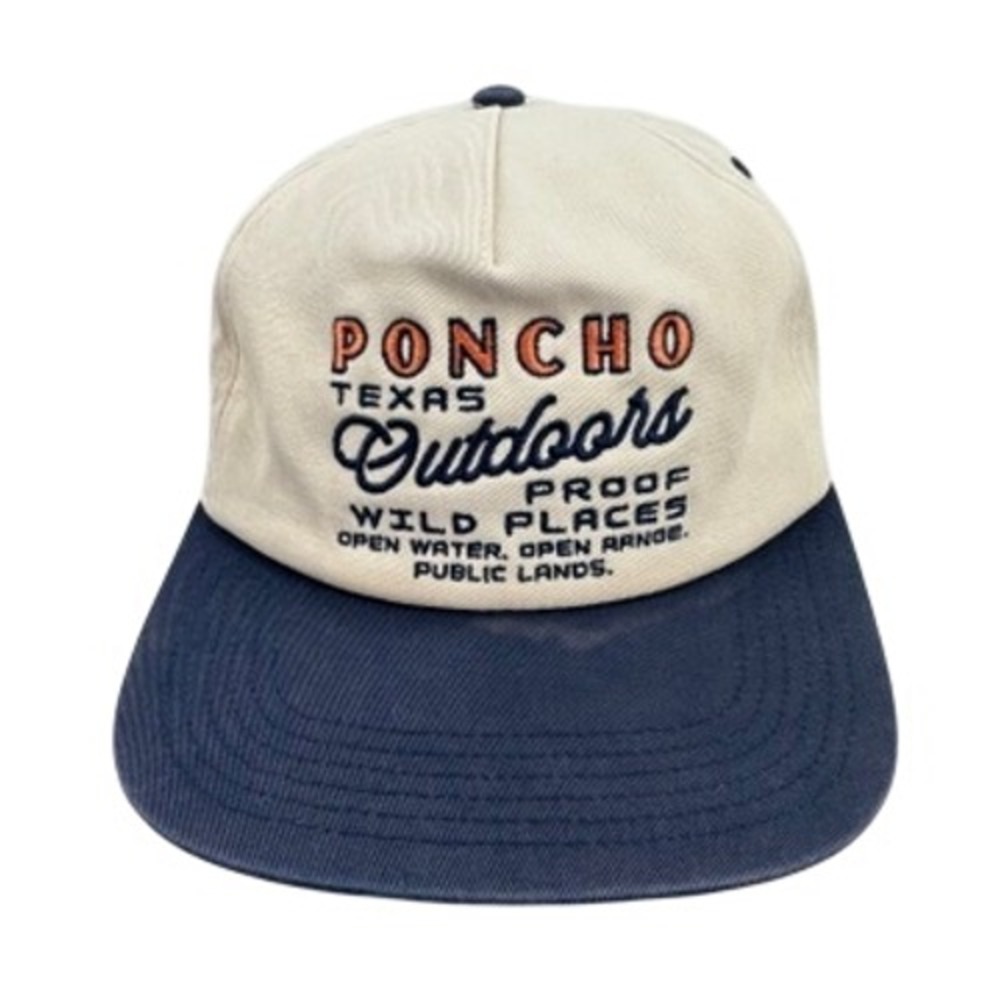 Poncho Outdoors‎ Texas Snapback Hat Mens OSFA Cream Navy Blue Embroidered Cap